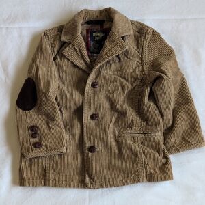 vintage oshkosh b'gosh tan corduroy blazer with plaid trim & elbow patches 4T